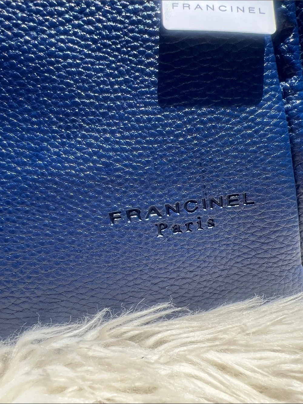Pebbled Navy Leather Tote with Gold Hardware - Picture 3 of 12